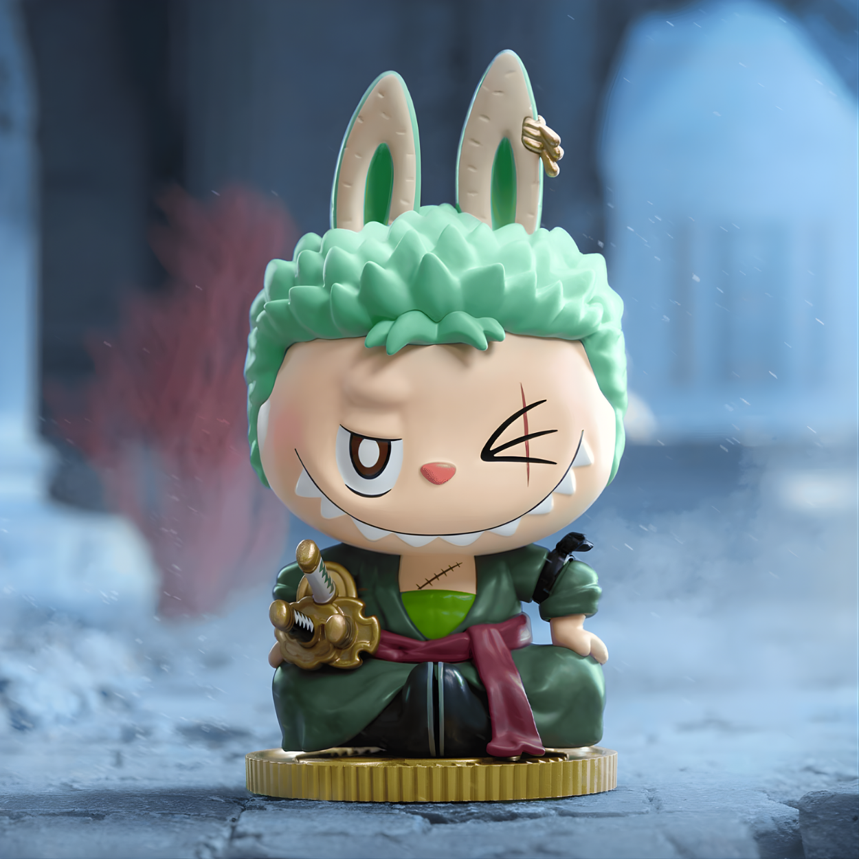 Labubu x One Piece Roronoa Zoro Figure in action